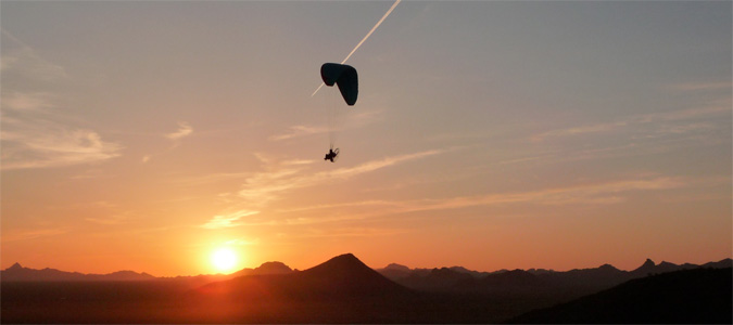 Powered Paragliding Training student flying during sunset